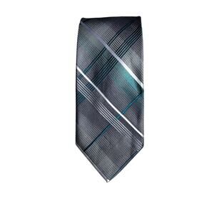 Van Heusen Gray Green Plaid Pattern 100% Silk Men’s Tie.